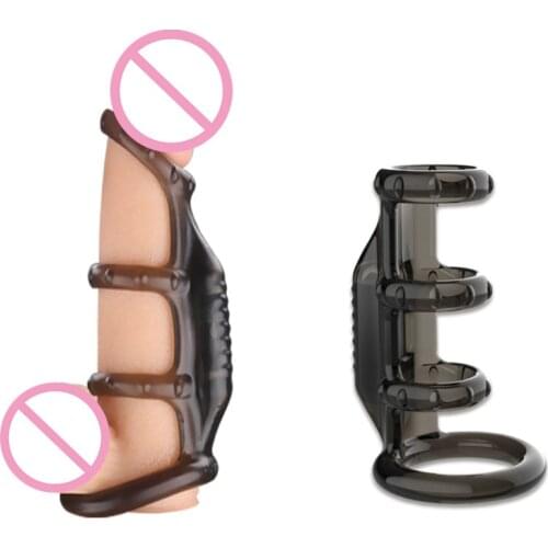 Reusable Vibrating Penis Sleeve Double Cock Ring Delay Extended Ejaculation Sex Toy for Men