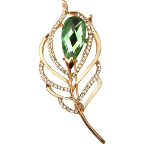New Elegant Austrian Crystal Leaves Brooches Female Wedding Lapel Pin Gold Broches Dress Accessories 6 color choose