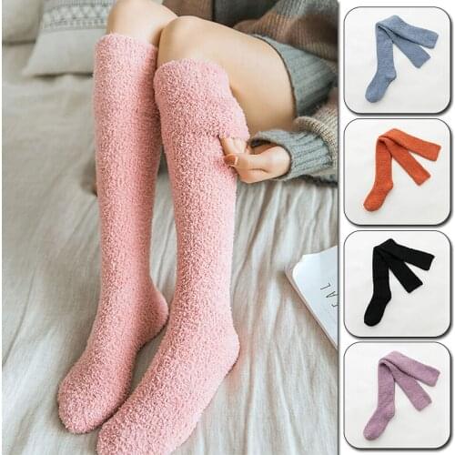 New Winter Thigh High Socks Coral Velvet Over Knee Socks Thick Warm Casual Stockings Womens Girls Long Knee Sock Stocking