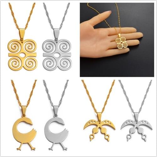 Anniyo African Symbol Necklaces Akofena Dwennimmen Adinkra Sankofa Symbols Ghanaian Ethnic Jewelry Gifts #123621