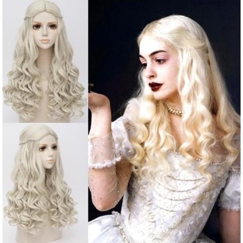 Anime Women Wigs Alice in Wonderland White Queen Cosplay Wig Blonde Wavy Long Braid Styled Synthetic Hair Heat Resistance Fiber