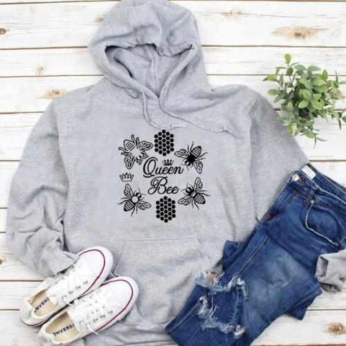 Queen bee graphic women fashion pure cotton casual hipster hoodies grunge tumblr winter wam hoodie cute slogan pullover art tops