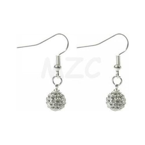 Cheapest!Free Shipping!10mm 5 Pairs/lot Disco Ball crystal Silver Plate white earrings studs. tfDF
