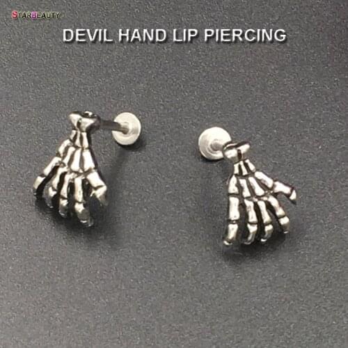 2pcs/lot Skull Devil Hand Labret Lip Piercing Stainless Steel Jewelry Skeleton Helix Piercing Tragus Earrings Women Men Ornament