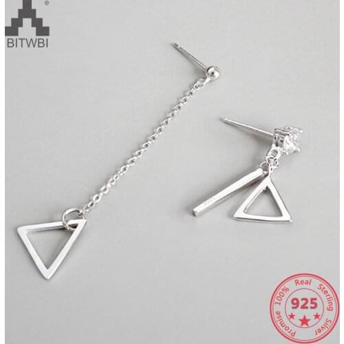 925 Sterling Silver Lovely Earrings Fashion Asymmetric Triangle Zircon Earrings Wedding Party Jewelry