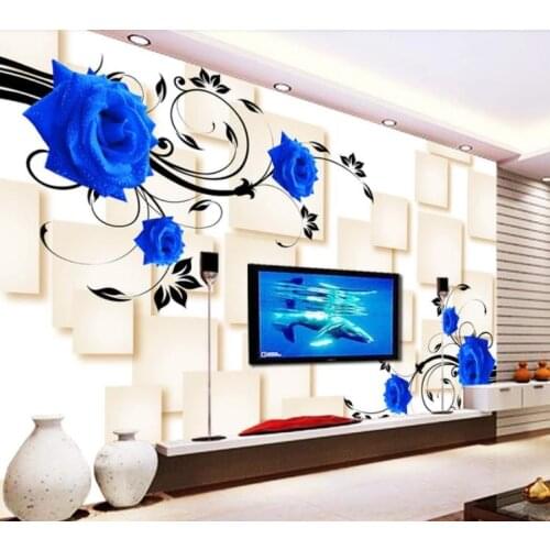 Modern creativity Blue rose mural 3D Custom Photo Living Room Sofa TV Wallpaper background wall painting Mural