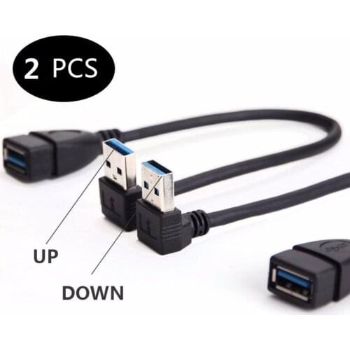 SuperSpeed USB 3.0 Male to Female Extension Data Cable Up and Down Angle 2PCS (20CM,8IN)