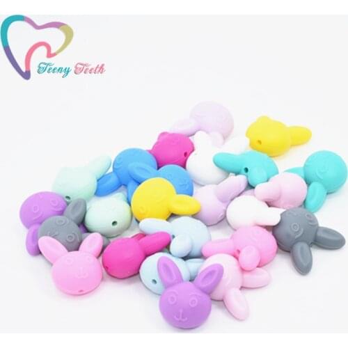 Teeny Teeth 10PCS Silicone Rabbit Teething Beads Baby Shower Gift Chewable Silicone Beads Nursing Accessories Bunny Animal Beads
