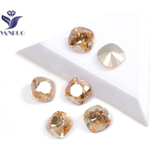 YANRUO 4470 Glass Material Rhinestones Crystal Golden Shadow Cushion Cut Shape Shing Nail On Rhinestone For 3D Nail Art Gems
