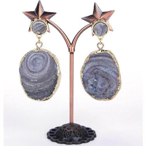 KEJIALAI Trendy Nature Druzy Stone 2018 New Arrival Starry Sky Dangle Earrings For Women Popular Jewelry Earrings Femanino