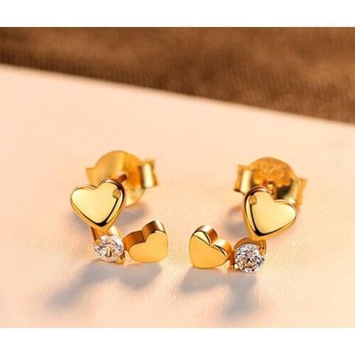 Heart Shape Inlaid Zircon All Match Earrings For Women Simple Gold Color Elegant Exquisite Womens Earring Female Jewelry Gift