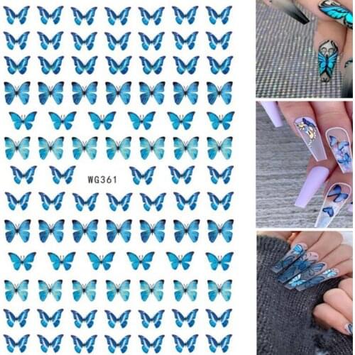 1Sheet 80mm*103mm Blue Nail Stickers Pink Colorful Butterfly Art Sticker With Adhesive DIY Nail Decoration Sticker Extension C17