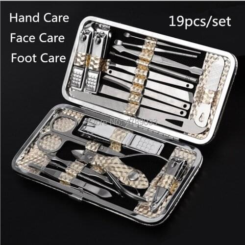 1 Set 19Pcs Stainless Steel Nail Clipper Cutter Trimmer Ear Pick Grooming Kit Manicure Set Pedicure Toe Nail Art Tools Set Kits