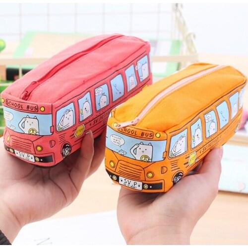 1pcs Cartoon Bus Storage Bag for Toy Canvas Zipper Children Toy Storage Portable Childrens Gifts Trinkets Pen Storage