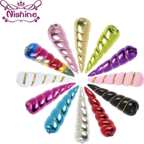 Nishine 12pcs/lot 12 Colors Unicorn Horns For Girls Handmade Headband Hair Accessories Cake Topper Birthday Party Supplies