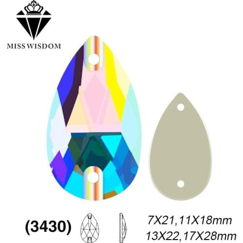 2018 New product high quality flat glass double hole sew-on rhinestones Drop shape AB color diy accessories