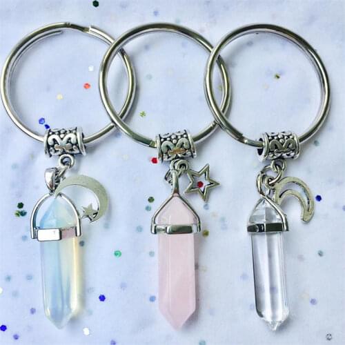 3 PCS Crystal Moon Star Keychain, Crystal Key Chain with Charm, Crystal Charm Keyring, Crystal Point Pendant