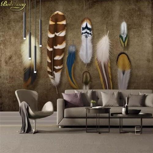 Beibehang Custom 3d wallpaper mural retro nostalgic American fashion color feather texture art TV background wall papel de pared