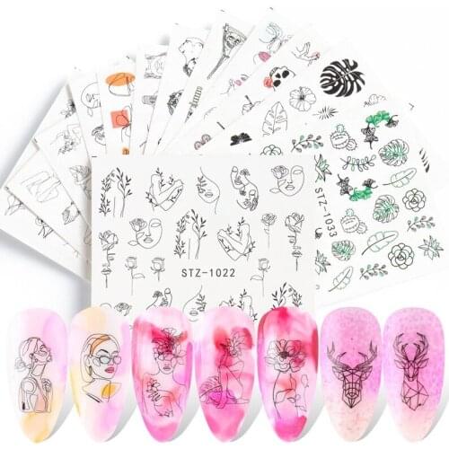 4pcs Nail Sticker DIY Black Abstract Face Image Nail Art Decoration Manicure Creative Designs Watermark Decals Tool Accesoires