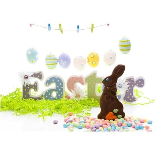5X7FT Background Happy Easter Eggs White Rabbit Toy Decoration Child Beautiful Fun Children Photography Backgrounds Backdrops