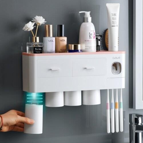 Automatic Toothpaste Dispenser Holder Bathroom Accessories Organizer Set Toothbrush Holder Wall Mount Rack Tool For Home Deco