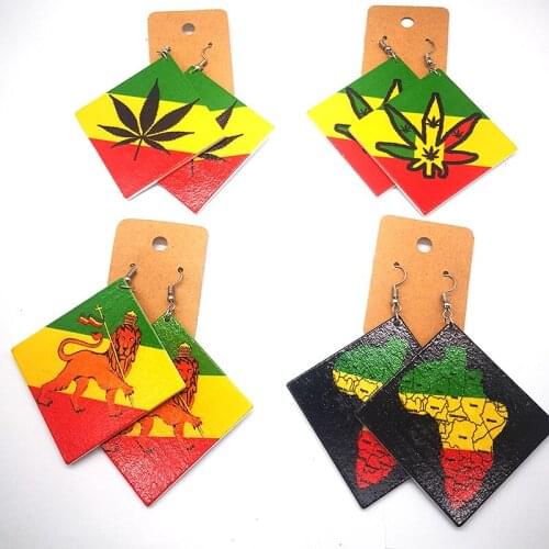 Free Shipping!Newest Square Rasta Wooden Earrings can mixed designs