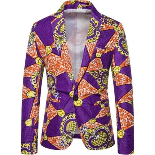 Purple Printing Men Blazer Slim Fit Fashion Prom Party Jacket for Men Summer Men Suit Blazer Singer Stage Performance Coat 2020