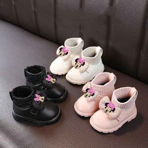 Disney childrens cartoon Minnie Mickey plus velvet warm short boots cotton shoes non-slip soft bottom girl baby Martin boots