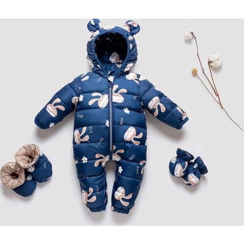Children Winter Jumpsuit for Girls 2021 Baby Thick Hooded Floral Snowsuit Newborn Warm Sleeping Bag New Year Toddler Clothes