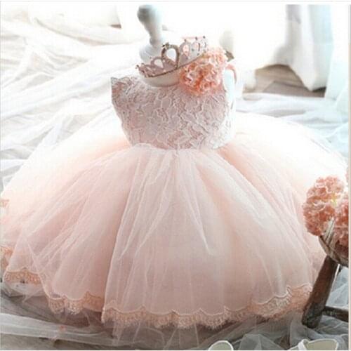 Toddler Baby Girls Dress for Christening Newborn Princess Pink Vestido Infant Gown Dresses 1 2 Year First Birthday Lace Clothes