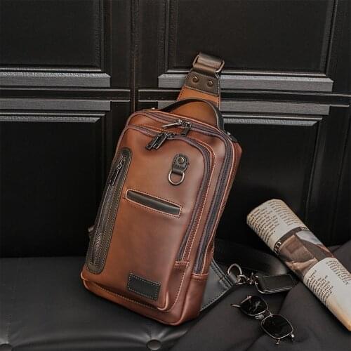 Design Mens Chest Bag PU Leather Vintage Male Messenger Shoulder Bag Simple Casual Crossbody Bag Sling Travel Bags Bolsa