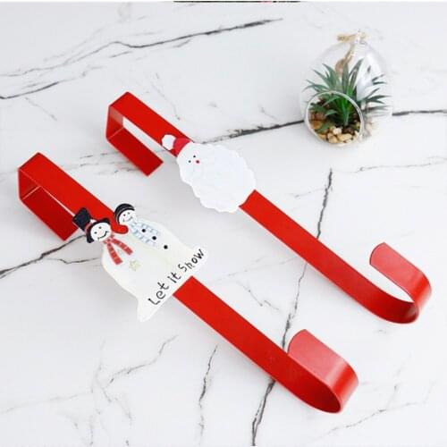 28*5cm Door Hook Iron Free Hole Towel Rack Coat Hanger Key Holder Clothes Bathroom Organizer Wreath Hanger with Snowman Pattern