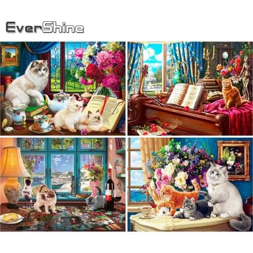 Evershine 5D Diamond Painting Cat New Arrival Diamond Embroidery Animal Full Square Round Drill Cross Stitch Kit Home Decoration