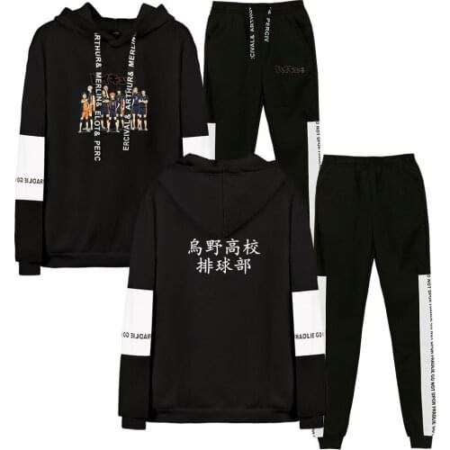Haikyuu!! Karasuno High School Mens Sportswear Sets Casual Tracksuit Two Piece Set Top and Pants Sweat Suit Male Sporting Suits