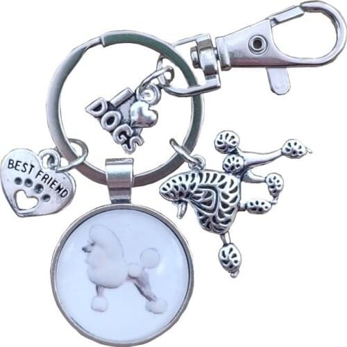 Husky Poodle Teddy Keychain Time Gem Simulated Dog Animal Pet Lover Key Ring Men Women Party Jewelry Gift Drop Shipping