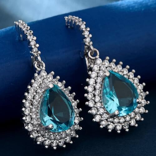 Classic Clear Cubic Zirconia Silver Color Plated Drop Earrings Blue Water Drop Crystal Earrings For Women Fashion Jewelry Y4Q326
