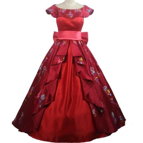 Cartoon Movie Princess Elena Cosplay Costume Halloween Girl Beautiful Red Dress Fancy Carnival Ball Gown Dresses