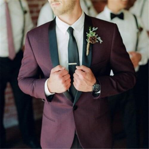 Handsome Groomsmen Shawl Lapel Groom Tuxedos Mens Wedding Dress Man Jacket Blazer Prom Dinner (Jacket+Pants+Tie) K200