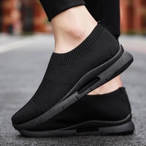 Fashion black casuales knitting mesh leisure men male Shoes de causal sports casual hombre for solid sale shockproof on Casual