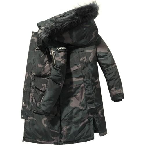 Mens Camouflage Down Jackets Winter Thermal Long Parkas Fashion Thick Warm Fur Collar White Duck Down Coats Windbreaker Jackets