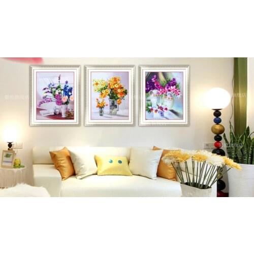 50x60cm Plant flowers Ribbon embroidery kit stain painting set handcraft kit DIY handmade needlework art home decor