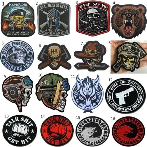 Skull Patches Badges Embroidered Army Military Tactical Clothes Accessories Armbands Sewings Appliques Hook Patch