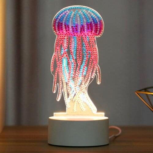 New 5D Diamond Painting LED Night Lamp Decorate Desk Light Cartoon Animal Jellyfish Picture Rhinestones Handmade Craft Gift