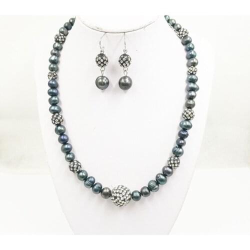 New Design Black Natural Freshwater Baroque Pearl and crystal choker Necklace for Women Fashion Jewelry Sets Necklaces/Earrings