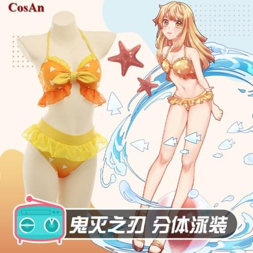 New Anime Demon Slayer:Kimetsu No Yaiba Agatsuma Zenitsu Cosplay Costume Sweet Sexy Swimsuit Activity Party Role Play Clothing