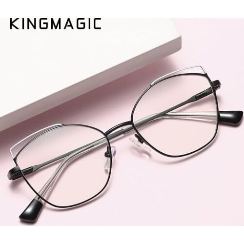 KINGMAGIC Retro Cat Eye Anti Blue Light Metal Glasses Frames Women Optical Fashion Computer Glasses