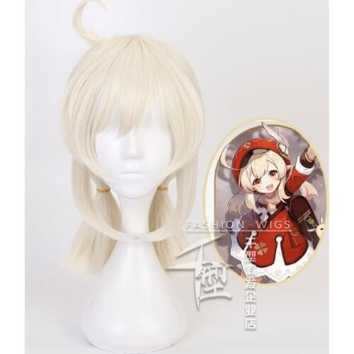 Game Genshin Impact Klee Ponytails Wig Cosplay Costume Heat Resistant Synthetic Hair Women Wigs + Wig Cap