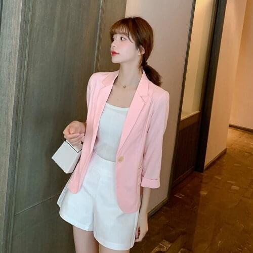 Blazers Women Fashion Three Quarter Slim Korean Style Office Lady Single Breasted Elegant All-Match Summer Female Clothes X1573R