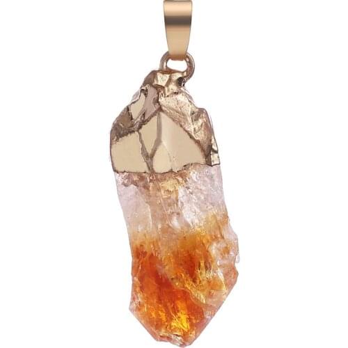 Natural Clear Crystal Pendant Gold Plating Irregular White orange Quartz Pendants Jewelry Making Natural Stone Pendants Pendulum