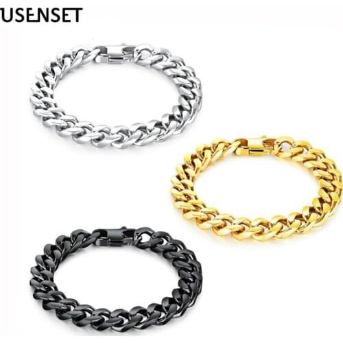 10MM Polished Bracelet Stainless Steel Bangles For Men Hip Hop Jewelry Miami Cuban Link Chain Punk Gifts